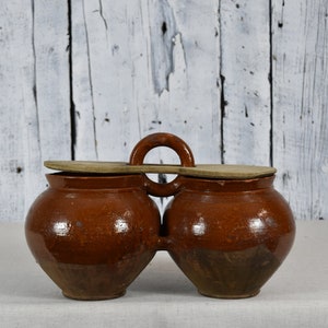 Vintage clay vessel / Antique double clay pot / Rustic  ceramic bowl / Ceramic jug / Traditional ceramic pitcher /  Chic kitchen decor