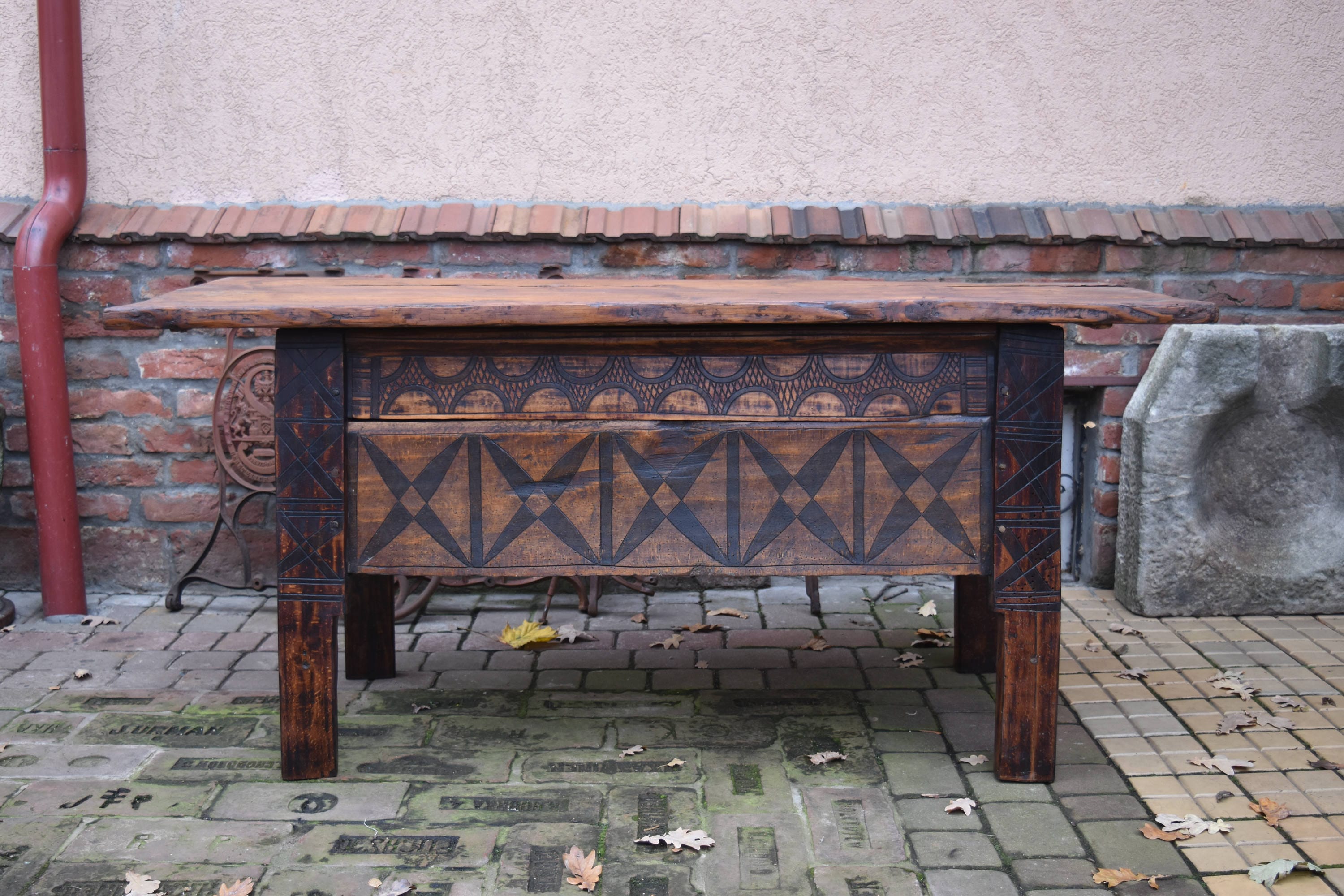 Antique wooden table / Rustic wooden table / Handmade work of Etsy