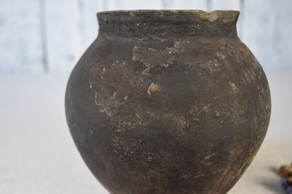 Vintage Clay Vessel / Antique Clay Pot / Rustic Ceramic Bowl / Etsy