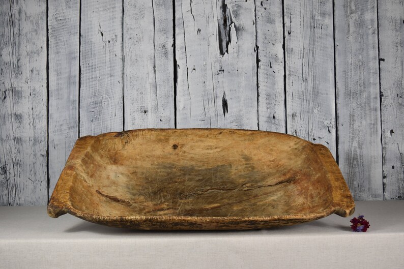 Antique Wooden Dough Bowl Primitive Table Image 0