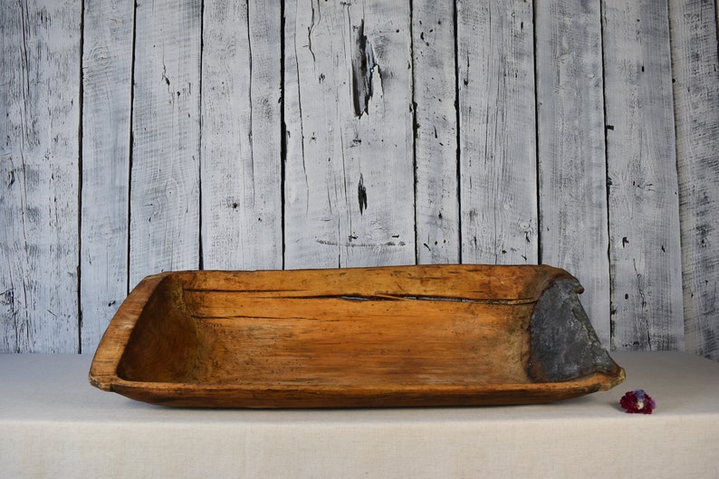 Antique Wooden Dough Bowl Primitive Table Image 0