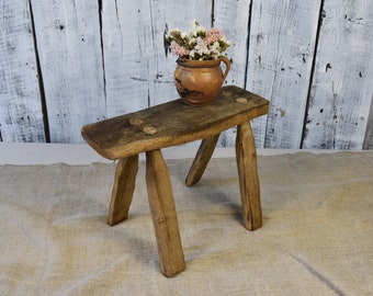 Vintage wooden chair / Handmade wood stool / Old wooden bench / Rustic home decor