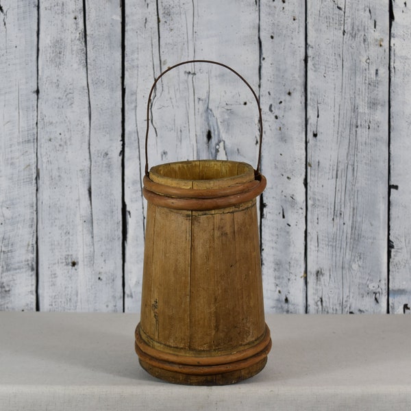 Antique wooden bucket / Primitive bucket / Old wood bucket