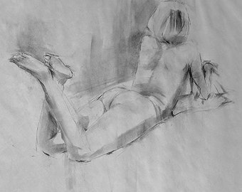 Charcoal Sketch Figure Drawing 16x20 of a woman laying down by Alexandra Wozniak