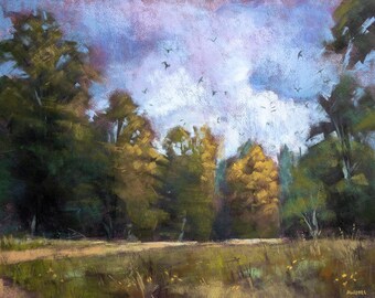 Pastel painting 11x14 of a forest clearing at Haut-Folin by Alexandra Wozniak psec