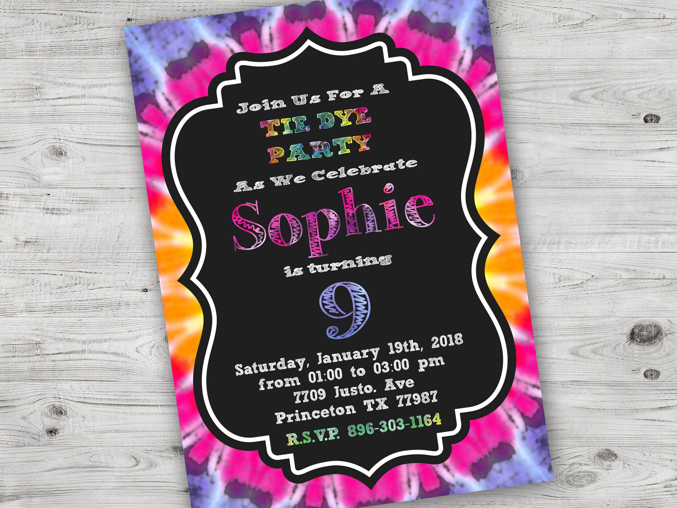 Tie Dye Invitation Tie Dye Party Invitation Tie Dye Birthday Etsy