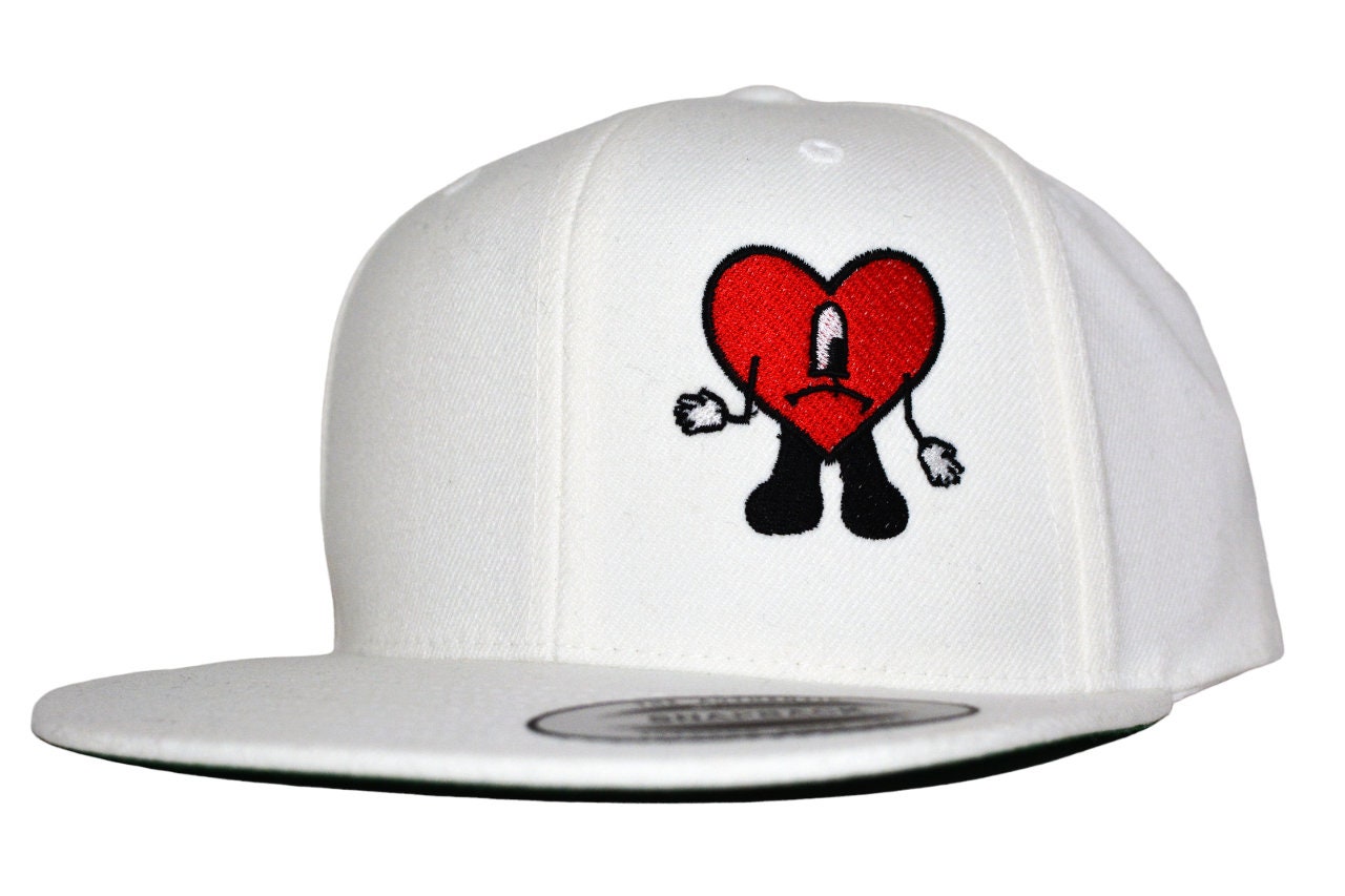 Bad Bunny Unisex Novelty Embroidered Adjustable Black Hat Embroidered Red  Heart Hat Trucker Hats Men Women