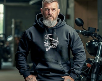 Motorcycle Helmet Embroidered Hoodie, Biker Fashion Sweatshirt