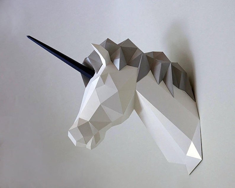Be The Unicorn Low poly statues PDF for Paper craft. Make your own with this simple Wall decor image 1