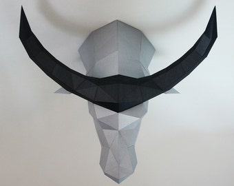 BeThe waterbuffalo head Low poly statues PDF for Paper craft. Make your own with this simple Wall decor
