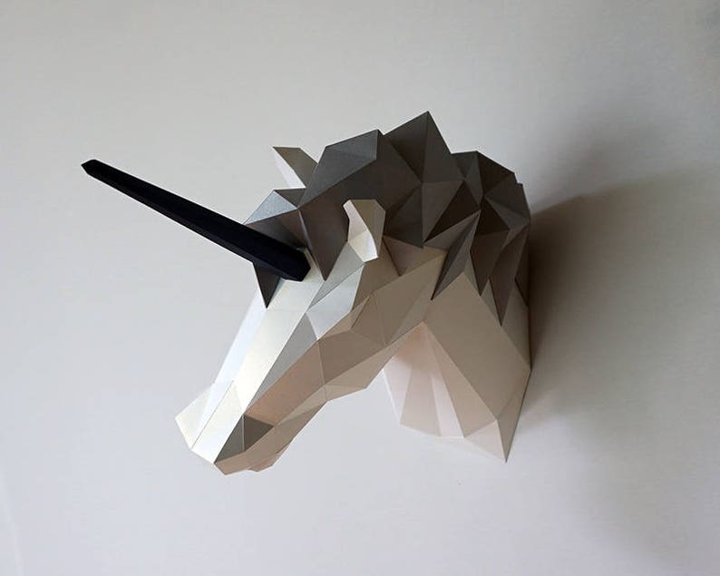 Be The Unicorn Low poly statues PDF for Paper craft. Make your own with this simple Wall decor image 4