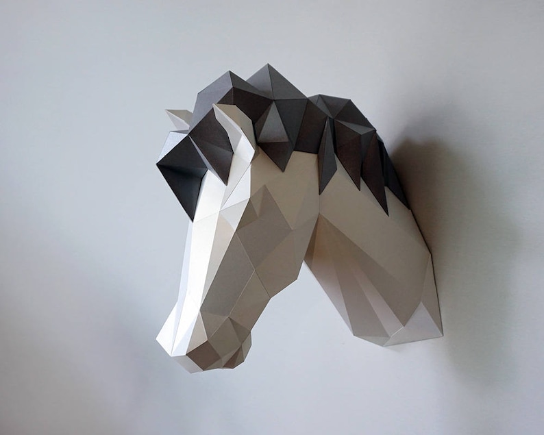 Be The Unicorn Low poly statues PDF for Paper craft. Make your own with this simple Wall decor image 2