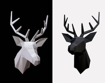 Be The Deer Head!! Low poly statues PDF & DXF for Paper craft. Make your own with this simple Wall decor