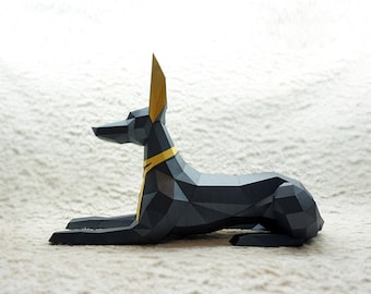 Anubis Papercraft Template | Low Poly 3D Paper Sculpture | pdf + dxf (Silhouette) + svg (Cricut) + pdo (Pepakura) | DIY Printable Kit