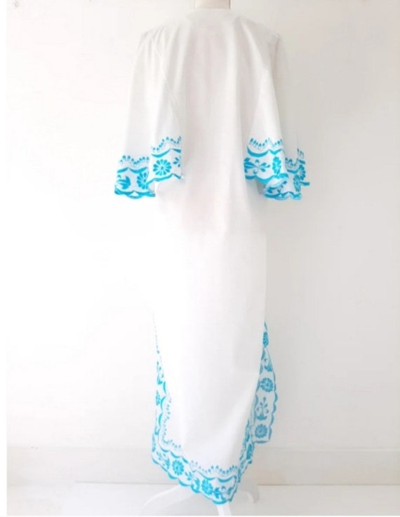 Vintage White Embroidered Cotton Blend Caftan - image 6