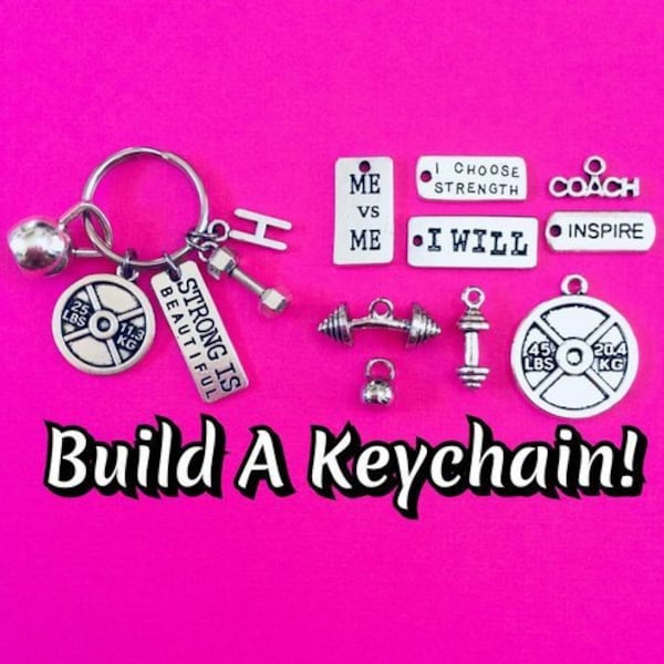 CUSTOM BODYBUILDING KEYCHAIN, Weight Lifting Keychain, Fitness Keychain, Dumbbell Key Ring, Kettlebell Keychain, Barbell Keychain