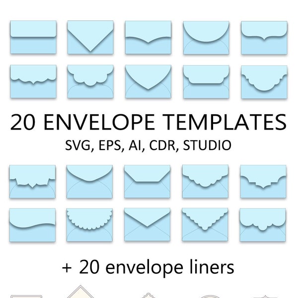 Set of 20 A7 Envelope Templates (5.25 x 7.25) for 5x7 invitation card > SVG, ai, CRD, eps > Cricut > Cameo > ScanNcut > Instant Download 311