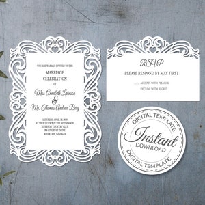 5 x 7'' Einladung Vorlage + Rsvp - SVG, Ai, KRS, Eps, Pdf - Laser-Cut-Vorlage - Cricut - Silhouette - Folie - sofort-Download 243