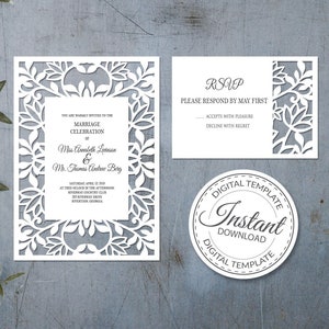 5 x 7'' Einladung Vorlage + Rsvp - SVG, Ai, KRS, Eps, Pdf - Laser-Cut-Vorlage - Cricut - Silhouette - Folie - sofort-Download 239