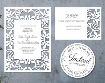 5x7'' invitation template + Rsvp - SVG, ai, CRD, eps, pdf - Laser Cut Template - Cricut - Silhouette - ScanNcut - Instant Download 239
