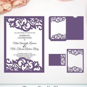 5 x 7'' Einladung Vorlage + Rsvp - SVG, Ai, KRS, Eps, Pdf - Laser-Cut-Vorlage - Cricut - Silhouette - Folie - sofort-Download 245