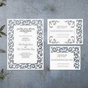 5x7'' invitation template + Rsvp - SVG, ai, CRD, eps, pdf - Laser Cut Template - Cricut - Silhouette - ScanNcut - Instant Download 208