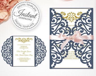 Gate-fold 5x7&#39;&#39; invitation template - SVG, ai, CRD, eps, pdf - Laser Cut Template - Cricut - Silhouette - ScanNcut - Instant Download 346