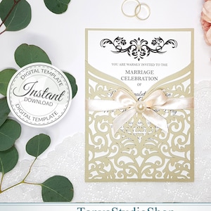 Modelo de convite 5x7'' - SVG, ai, CRD, eps, pdf - Modelo de corte a laser - Cricut - Silhueta - ScanNcut - Download instantâneo 256