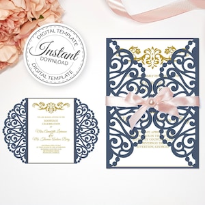 Gate-fold 5 x 7'' Einladungvorlage - SVG, ai, CRD, eps, pdf - Laser geschnitten Vorlage - Cricut - Silhouette - ScanNcut - Instant Download 346