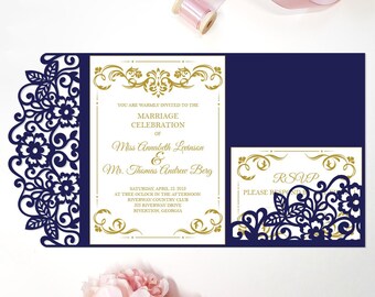 Tri-fold 5x7'' invitation template - SVG, ai, CRD, eps, pdf - Laser Cut Template - Cricut - Silhouette - ScanNcut - Instant Download 351