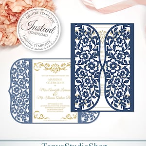 Porta-fold 5x7'' modello di invito-SVG, ai, CRD, EPS, PDF-laser cut template-Cricut-silhouette-ScanNcut-Instant download 355