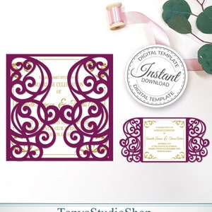 Altarfalz 5,5 x 5,5 '' Einladung Vorlage - SVG, Ai, KRS, Eps, Pdf - Laser Cut - Cricut - Silhouette - Folie - sofort-Download 299
