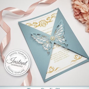 Modello di invito 5x7'' apribile - SVG, ai, CRD, eps, pdf - Farfalla - Taglio laser - Cricut - Silhouette - ScanNcut - Download istantaneo 257