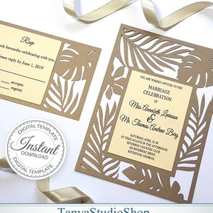 5 x 7'' Einladung Vorlage + Rsvp - SVG, Ai, KRS, Eps, Pdf - Tropical - Laser Cut - Cricut - Silhouette - Folie - Instant Download 220