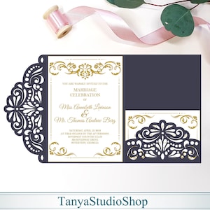 Tri-Fach 5 x 7'' Einladung Vorlage - SVG, Ai, KRS, Eps, Pdf - Laser-Cut-Vorlage - Cricut - Silhouette - Folie - sofort-Download 369