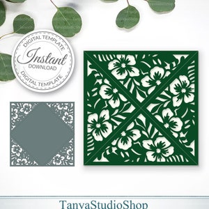 5 x 5&#39;&#39; Tropical invitation template - SVG, ai, CRD, eps, pdf - Laser Cut Template - Cricut - Silhouette - ScanNcut - Instant Download 377