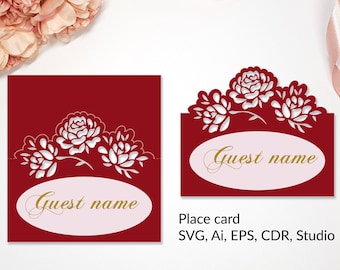 Place card template - SVG, PDF, ai, CRD, eps - Escort card template - Laser Cut - Cricut - Silhouette - ScanNcut - Instant Download 008