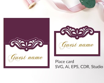 Place card template - SVG, PDF, ai, CRD, eps - Escort card template - Laser Cut - Cricut - Silhouette - ScanNcut - Instant Download 011
