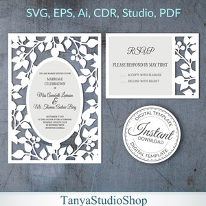 5x7'' invitation template + Rsvp - SVG, ai, CRD, eps, pdf - Laser Cut Template - Cricut - Silhouette - ScanNcut - Instant Download 230