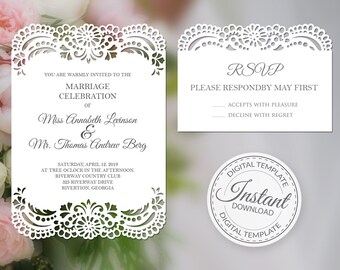 5x7'' invitation template + Rsvp - SVG, ai, CRD, eps, pdf - Laser Cut Template - Cricut - Silhouette - ScanNcut - Instant Download 266