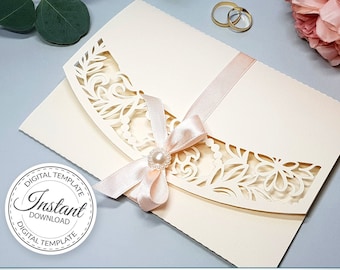 Tri-fold 5x7&#39;&#39; invitation template - SVG, ai, CRD, eps, pdf - Laser Cut Template - Cricut - Silhouette - ScanNcut - Instant Download 265