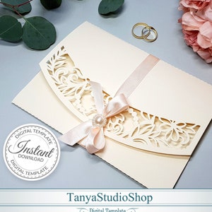 Ai template - SVG, di tri-fold 5 x 7 ' invito, CRD, eps, pdf - Download immediato modello di taglio Laser - Cricut - Silhouette - ScanNcut - 265
