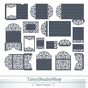Big Invitation Set > SVG, ai, CRD, eps, studio3 > Cricut Template, Gate Fold, Tri-fold, Place card, Flat invite, Envelope > Download 003