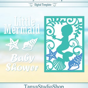 Sirène carte - SVG, cdr, ai, eps - Baby Shower - motif carte de modèles - découpé au Laser - Silhouette Cameo - Cricut - 048 de téléchargement instantané