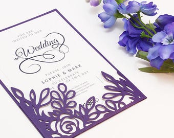 Wedding invitation template - SVG, DXF, ai, CRD, eps - Laser Paper Cut - Silhouette Cameo- Cricut - Instant Download 181