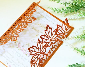 SVG, ai, CRD, eps - Autumn leaves Invitation Card - Card Templates - Laser Cut - Silhouette Cameo - Cricut- Instant Download 086