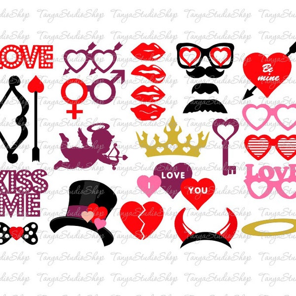 Valentine's Photo Booth Props - SVG, eps, Dxf, cdr, Ai - Valentine's Day Party - Commercial Use Ok - Cutting files – Diy