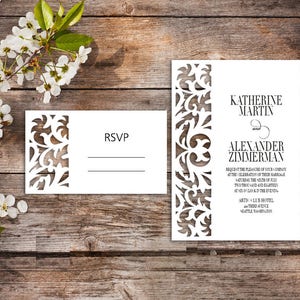 Wedding invitation template - SVG, DXF, ai, CRD, eps - Laser Paper Cut - Silhouette Cameo- Cricut - Instant Download 163