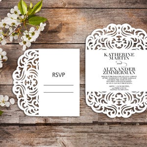 Wedding invitation template - SVG, DXF, ai, CRD, eps - Laser Paper Cut - Silhouette Cameo- Cricut - Instant Download 155