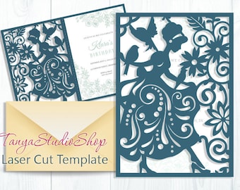 Cinderella Card - SVG, CDR, ai, eps, studio - Pattern Card Templates - Laser Cut - Silhouette Cameo - Cricut - Instant Download 016